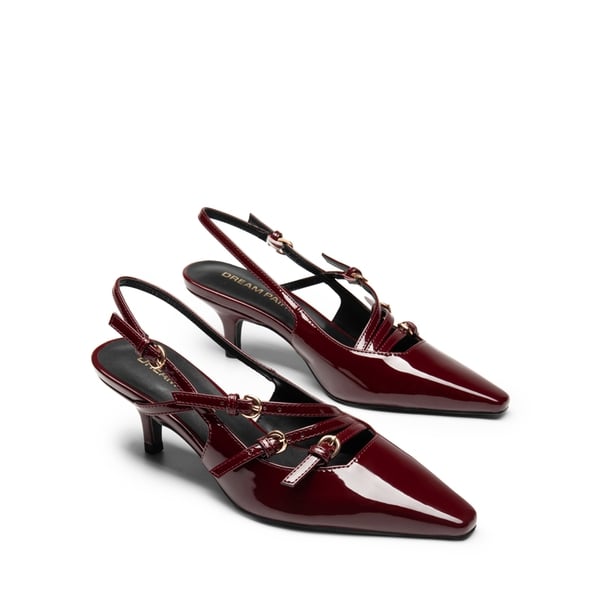 Buckle Slingback Stiletto Heel Pumps - RED WINE - 3